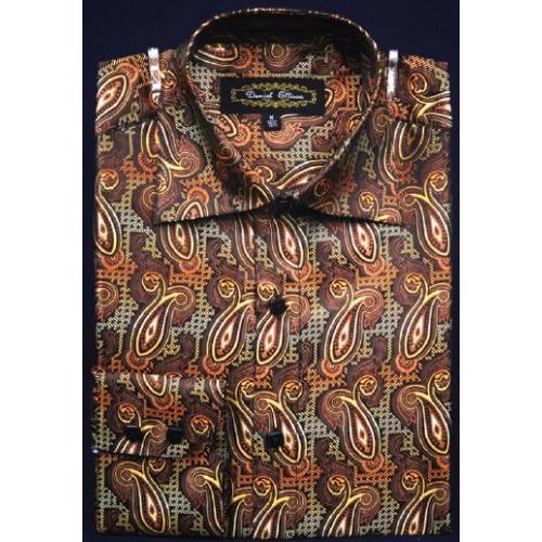 Daniel Ellissa Brown Fancy Polyester Shirt With Button Cuff FSS1409